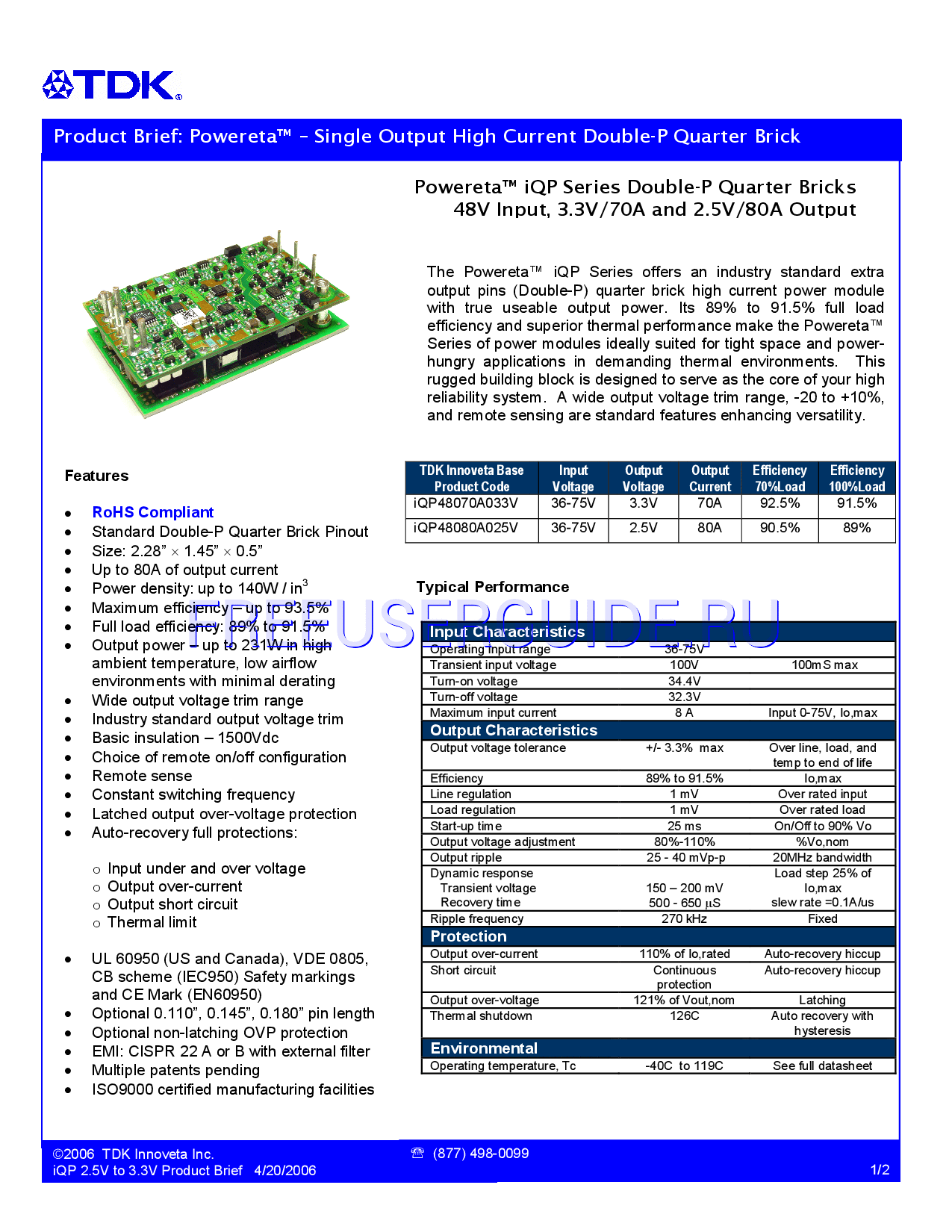 Online lesen Handbuch für TDK Powereta iQP48080A025V (Page 1)